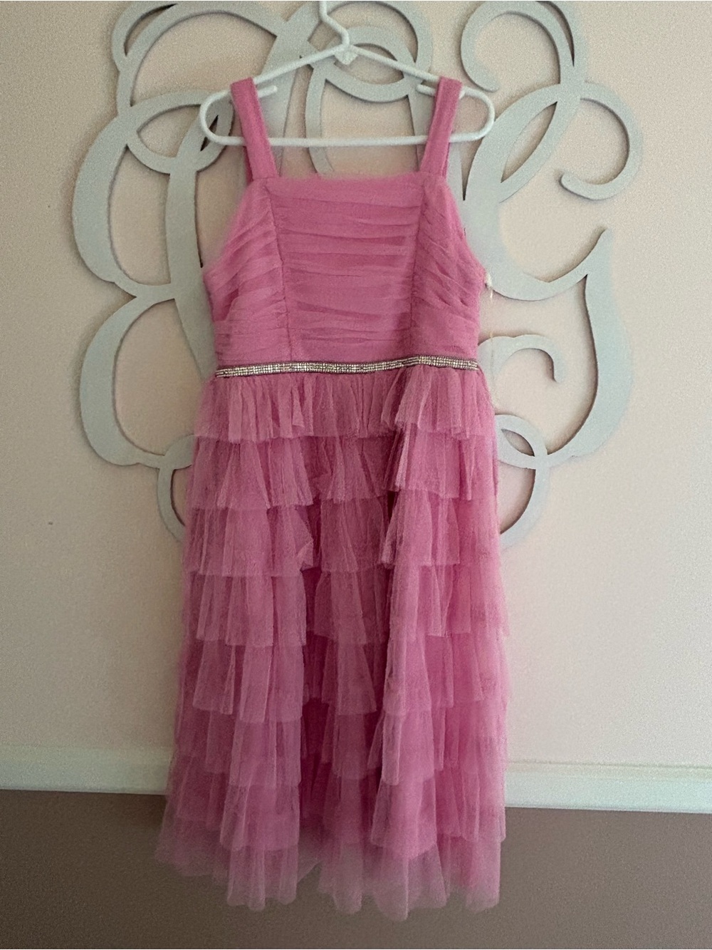 Speechless Girls Pink Tiered Tulle Dress with Sparkle Waist